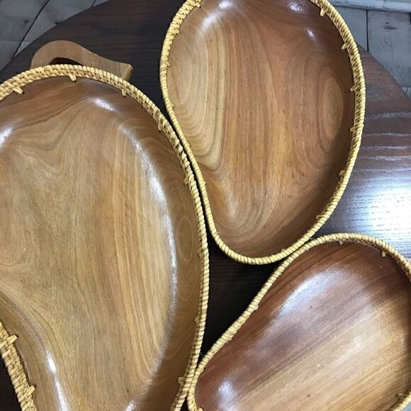 3 Piece Set Wooden Mango Shaped Serving Tray - Picture 2 of 6